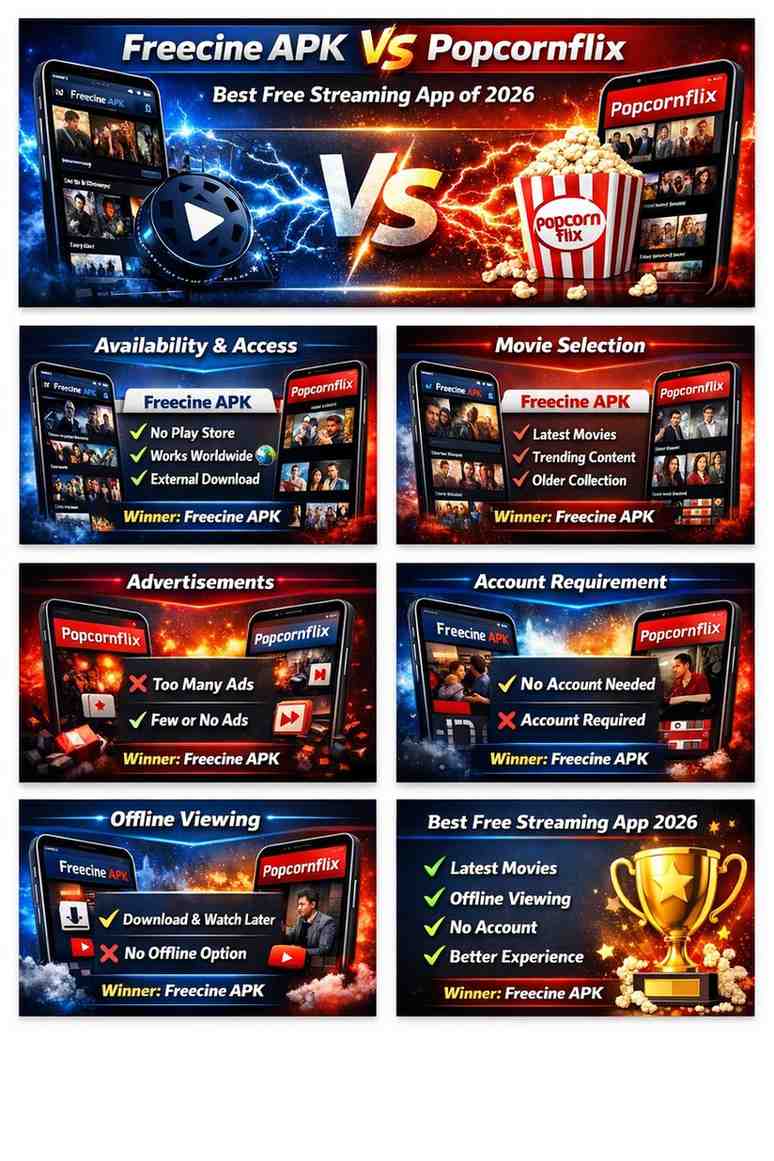 Freecine APK vs Popcornflix 1 Detail comparison of freecine vs popcornflix